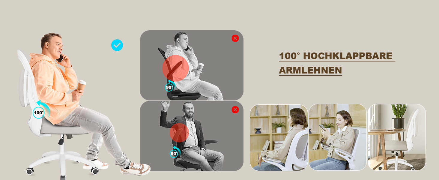 Офісний стіл ергономічний, комп'ютерний стілець з 4D поперековою підтримкою, регульовані підлокітники, сітчаста спинка, відповідає EN12520, сірий бежевий