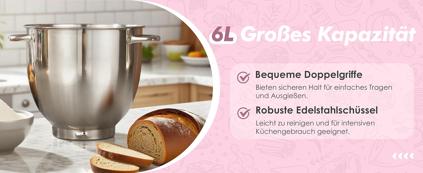 Кухонний комбайн Kitchen in the box: 6 л, 1300 Вт, 10+ швидкостей, з набором насадок (крюк, віночок, гак)