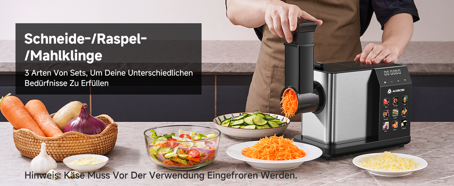 М'ясорубка електрична AAOBOSI 3000W з LED-дисплеєм, 3 швидкості, анти-затор, контейнер для зберігання, для ковбас та кібе, срібляста