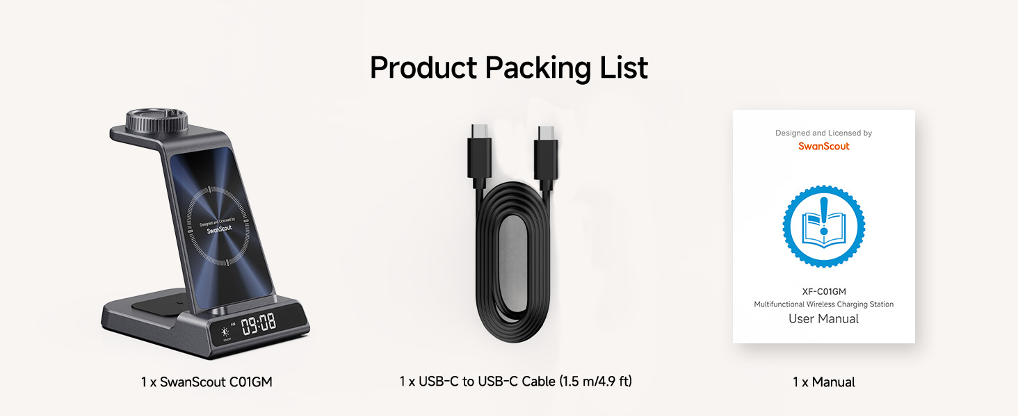 Бездротова зарядна станція 3-в-1 для Garmin Vivoactive/Venu/Forerunner/Instinct/Fenix/Epix 2, Samsung S25/S24, iPhone, AirPods, Galaxy Buds3