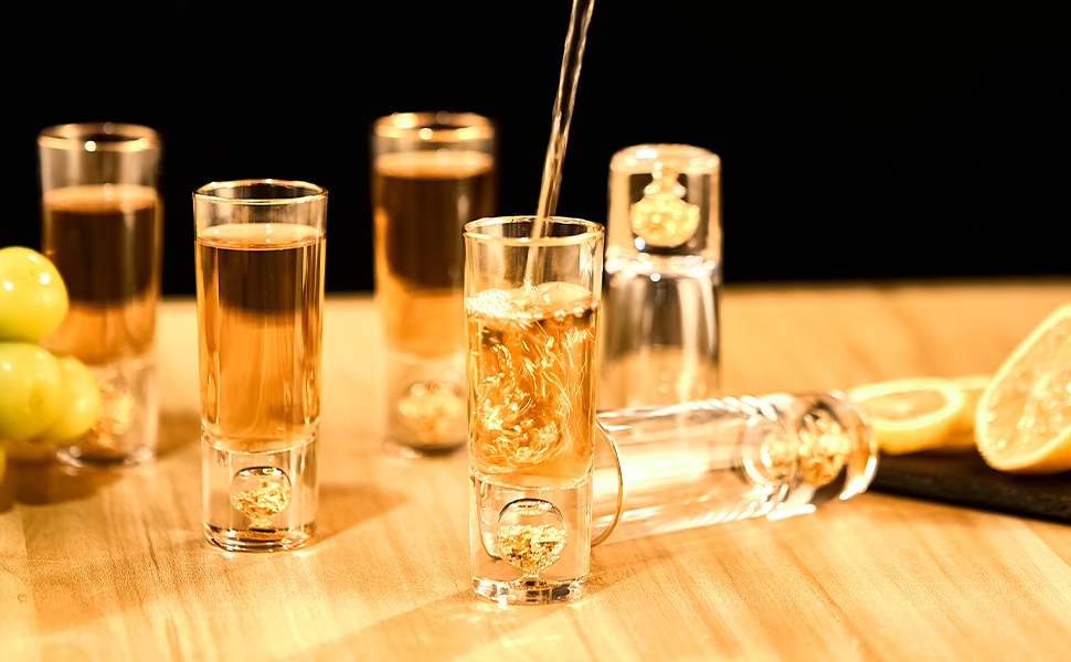 Набір келихів для шнапсу DUJUST 4cl (6 шт), кришталь з 24К позолотою, без свинцю та BPA, декор для дому
