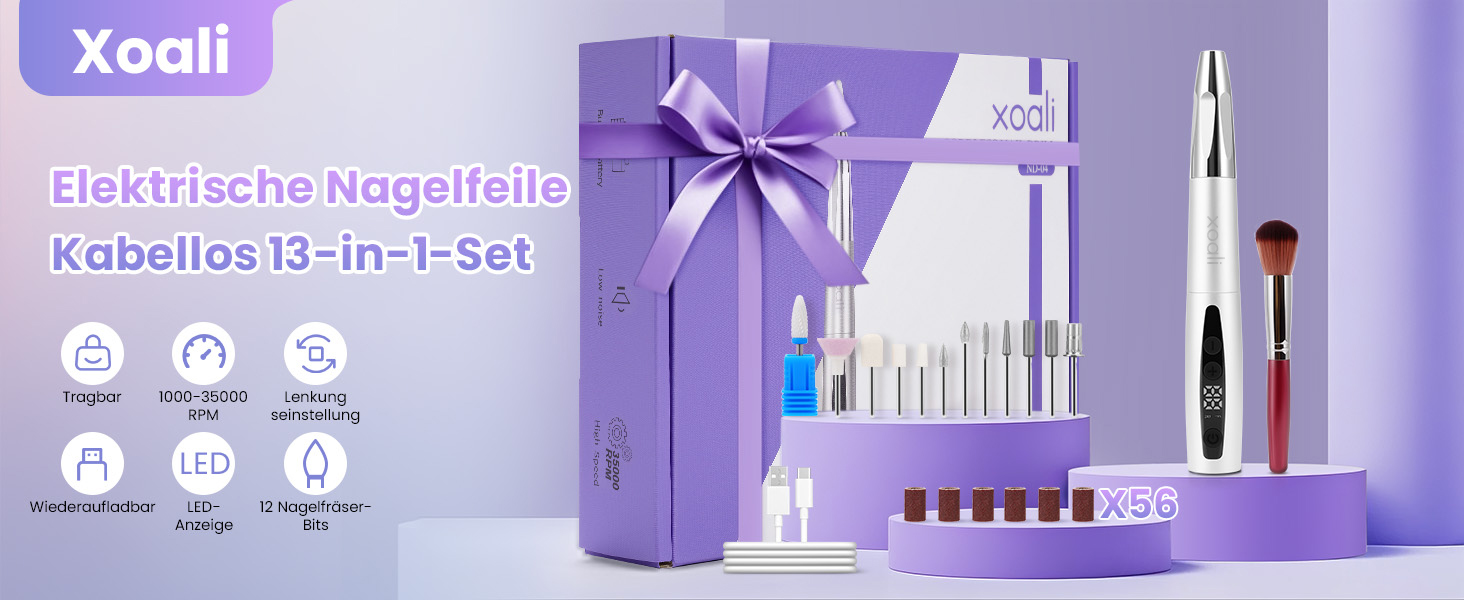Електричний набір для манікюру та педикюру Xoali 13 в 1, 35000 об/хв, для гелю, акрилу, натуральних нігтів