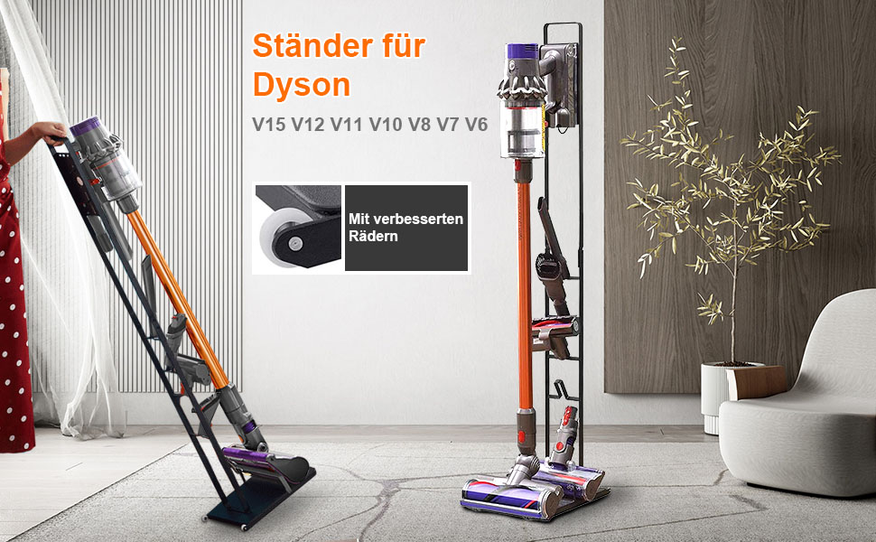 Підставка для пилососів Dyson Gen5 V15s, V15, V12 Slim, V11, V10, V8, V7, V6 - без свердління, на коліщатках, чорна