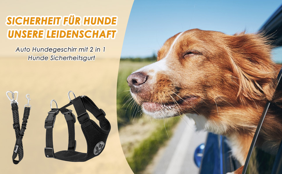 Шлейка для собак SlowTon з кріпленням для автомобіля, дихаюча, з 2 карабінами, чорна, розмір S