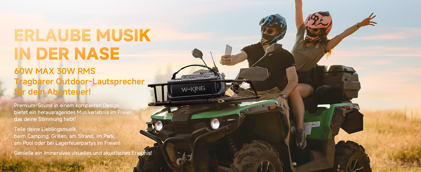 W-KING Bluetooth колонки: портативна, водонепроникна (IPX6), 60W, 24 години роботи, TF карта, USB, AUX, чорний
