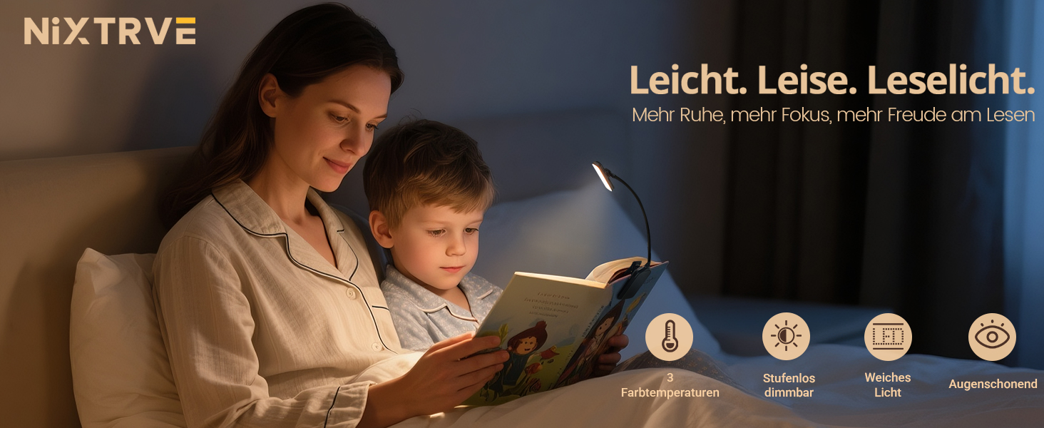 LED лампа для читання з кріпленням, 24 світлодіоди, регульована яскравість, 3 режими температури кольору, USB-C, гнучкий поворот на 360°, захист очей, для дорослих та дітей