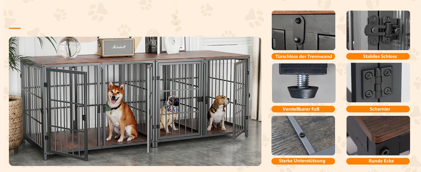 Клітка для собак BingoPaw 2 в 1: дерев'яна клітка-шафа для собак, внутрішнє використання, з роздільною перегородкою та 4 дверима, для 2 маленьких або середніх собак, розмір 90x62x68.5 см, чорна