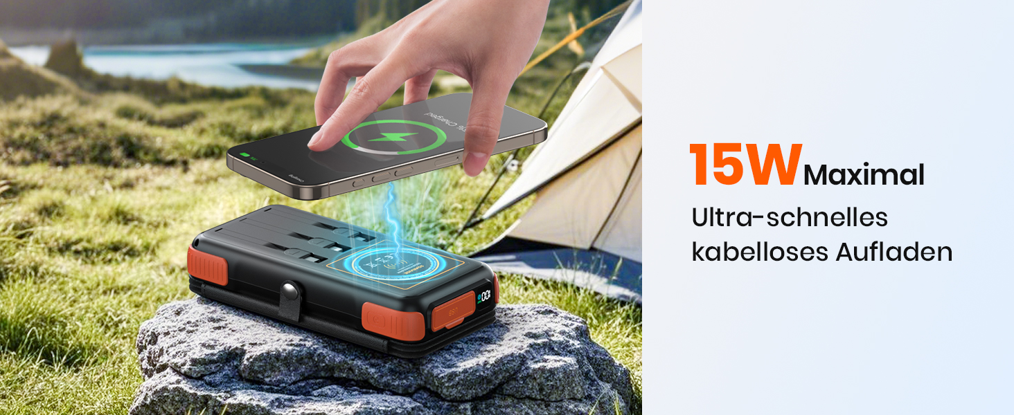 Портативний зарядний пристрій A ADDTOP Solar 25000mAh з сонячною панеллю, 20W, USB-C, 3 кабелі, для кемпінгу та подорожей