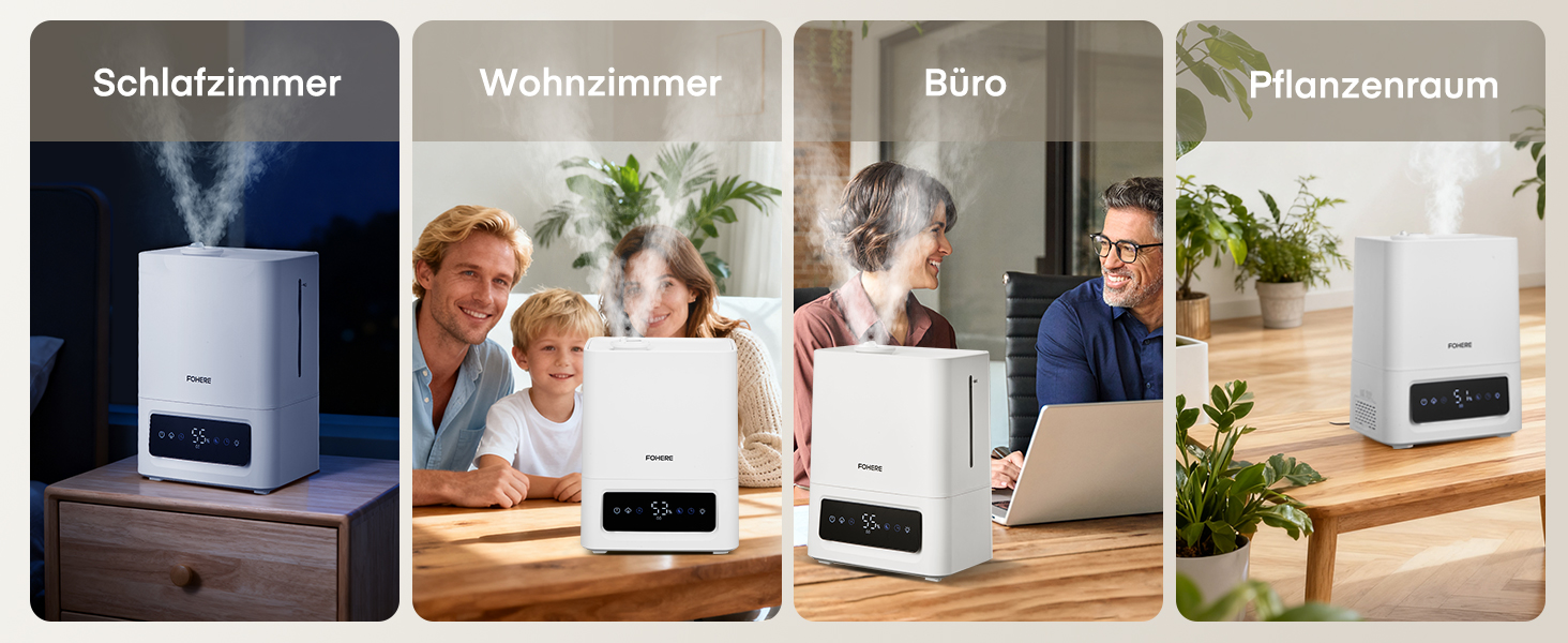 Зволожувач повітря FOHERE 6L для великих приміщень, 60 годин холодного туману, тихий зволожувач для дитячої кімнати, спальні, рослин, 28dB, точний датчик вологості, 16 годин таймер, аромадифузор, білий