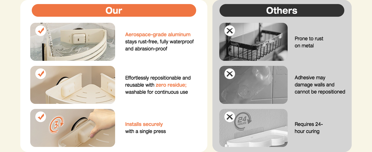 Полка для душу Lekesky без свердління, кутова, з міцними присосками, алюміній, нержавіюча сталь, знімна, для ванної кімнати, кухні, орендованого житла (2 шт., кремовий)