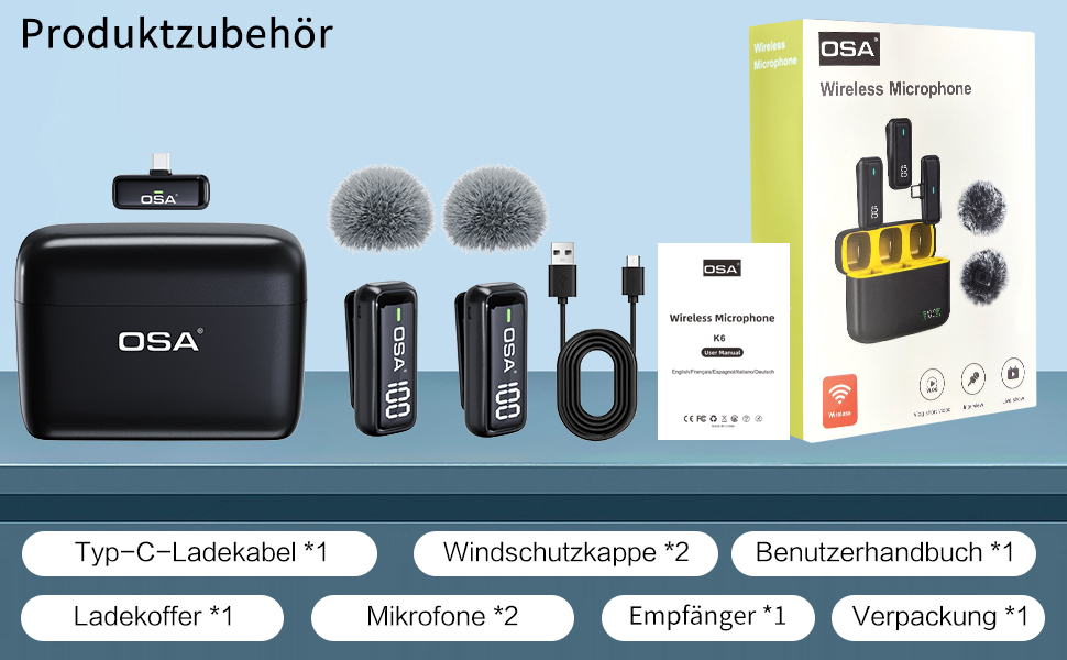 Бездротовий мікрофон-петличка OSA: професійний комплект з двома мікрофонами, Plug-and-Play, для iPhone, Android, камери, ПК (Type-C)