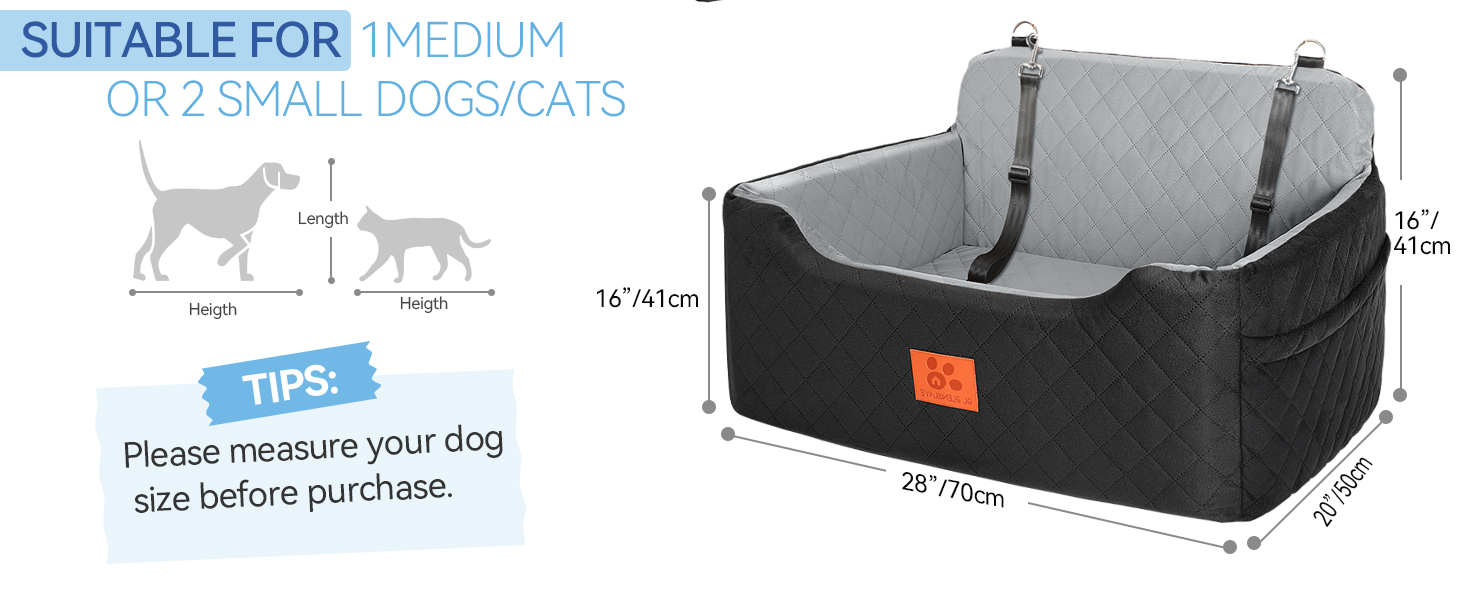 GL GLENSLAVE Dog Car Seat - Large & Medium Dogs, Up to 22kg/2 Small Dogs - Removable & Washable Pet Car Seat (Black)
