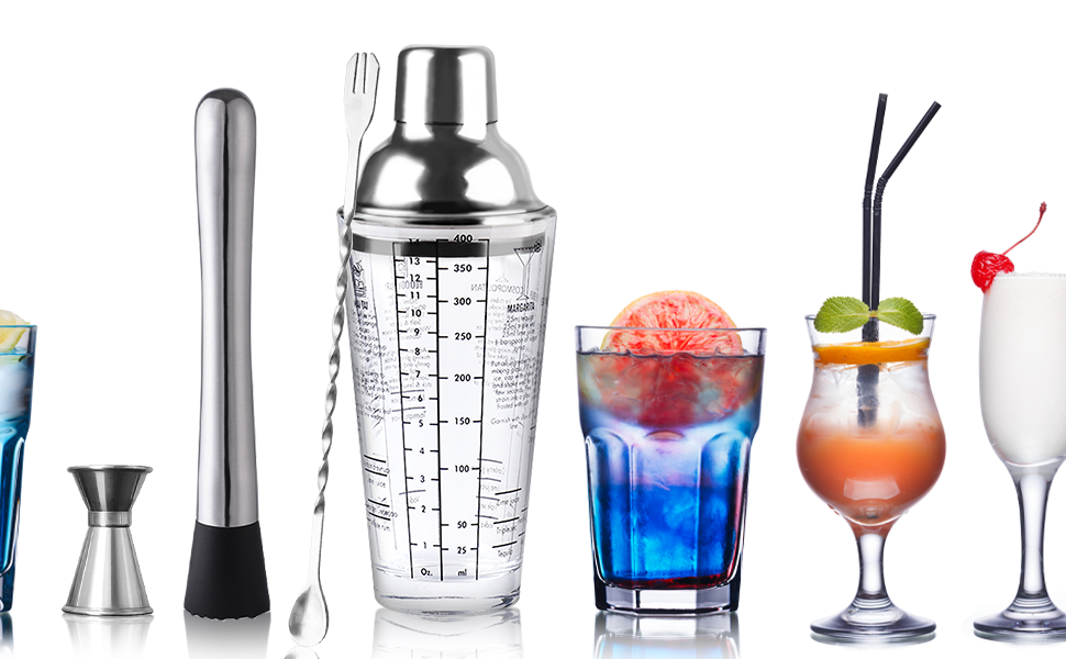Stainless Steel Cocktail Mix Set - 14 Piece Bartender Kit with Bamboo Stand - Professional Cocktail Shaker Set - Perfect Gift