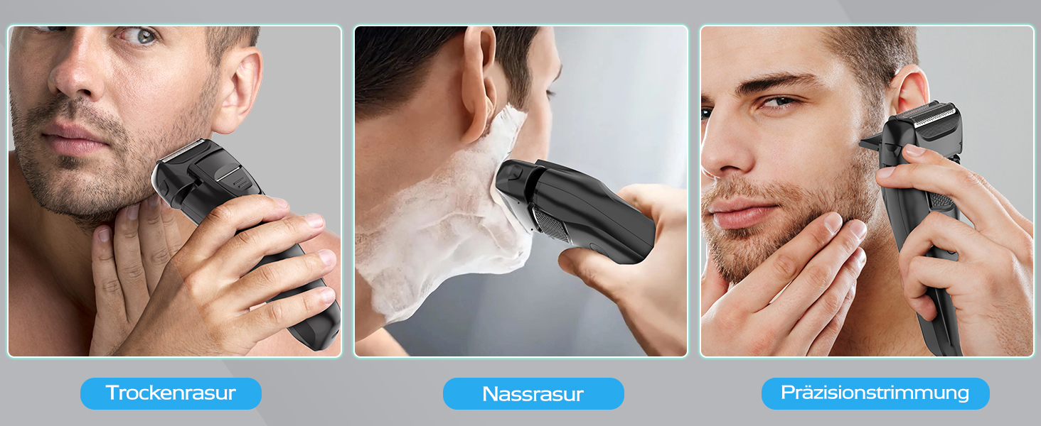 Електрична бритва чоловіча з 3 гнучкими лезами та чохлом для подорожей, тример для точного гоління, вологостійка/суха, 120 хв роботи, акумуляторна, подарунок для чоловіків, чорна