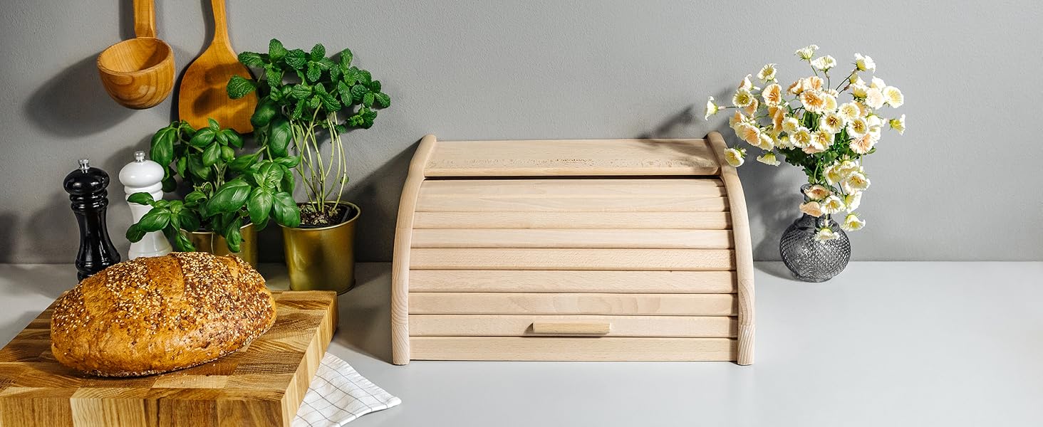 Дерев'яний хлібний ящик Creative Home | 38 x 28,5 x 17,5 см | Для хліба, булок, випічки | З відкидним кришкою | Натуральний хлібний контейнер для кухні