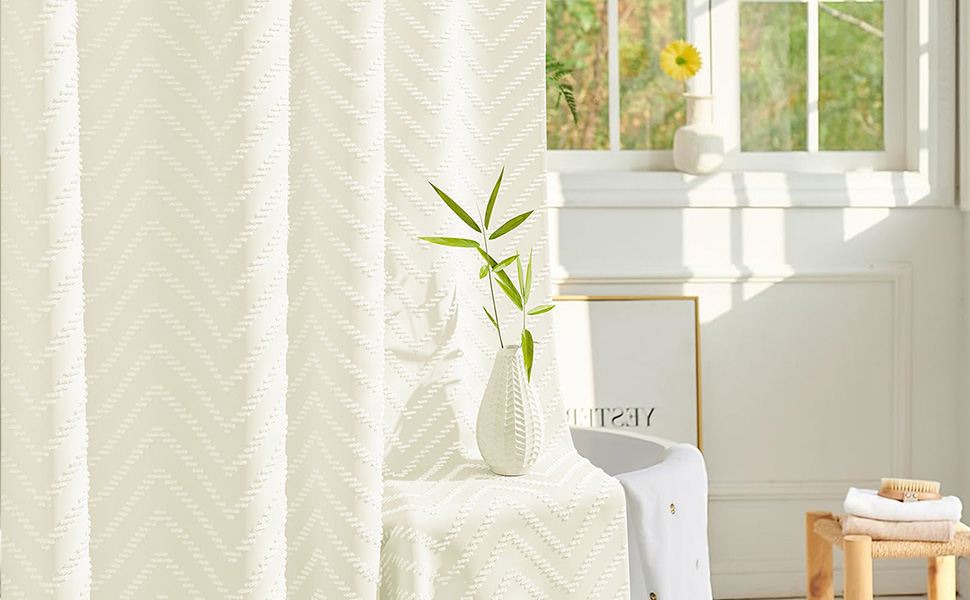 Штора для душу BTTN 180x180 см, бежева бохо, з китицями, водонепроникна, з гачками (1 шт)