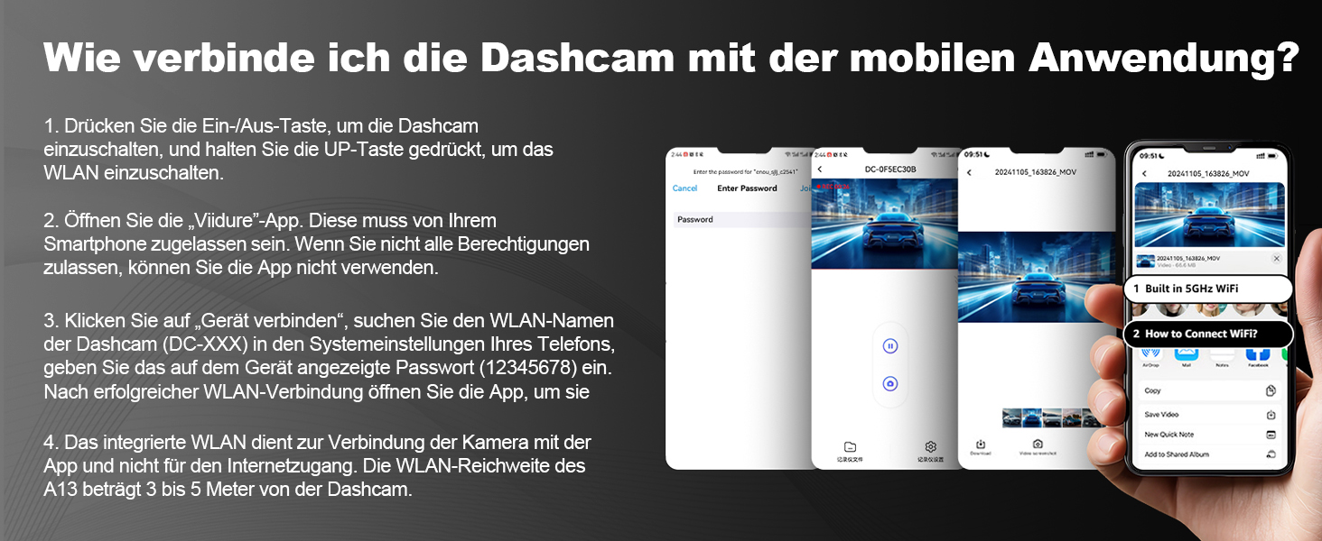 Автомобільний відеореєстратор 4K з GPS та 5GHz WiFi, передня та задня камери, 2.0