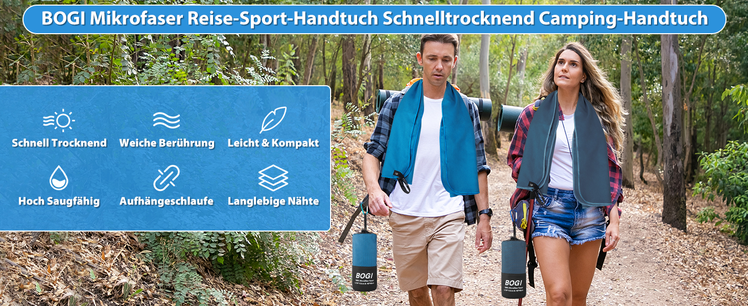 Рушник з мікрофібри BOGI, швидковисихаючий, м'який, легкий, для фітнесу, супер вбираючий, ультракомпактний, Navy Blue, 50x100 см