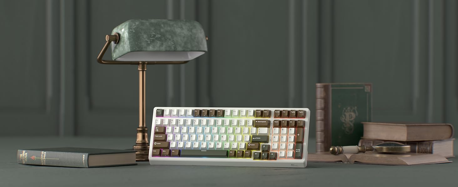 Механічна клавіатура Royal Kludge F99 з NumPad, 95/100 клавіш, Tri-Mode (BT/2.4G/USB-C), Hot-Swap, 5000 mAh, кастомізовані перемикачі (Beige/Green)