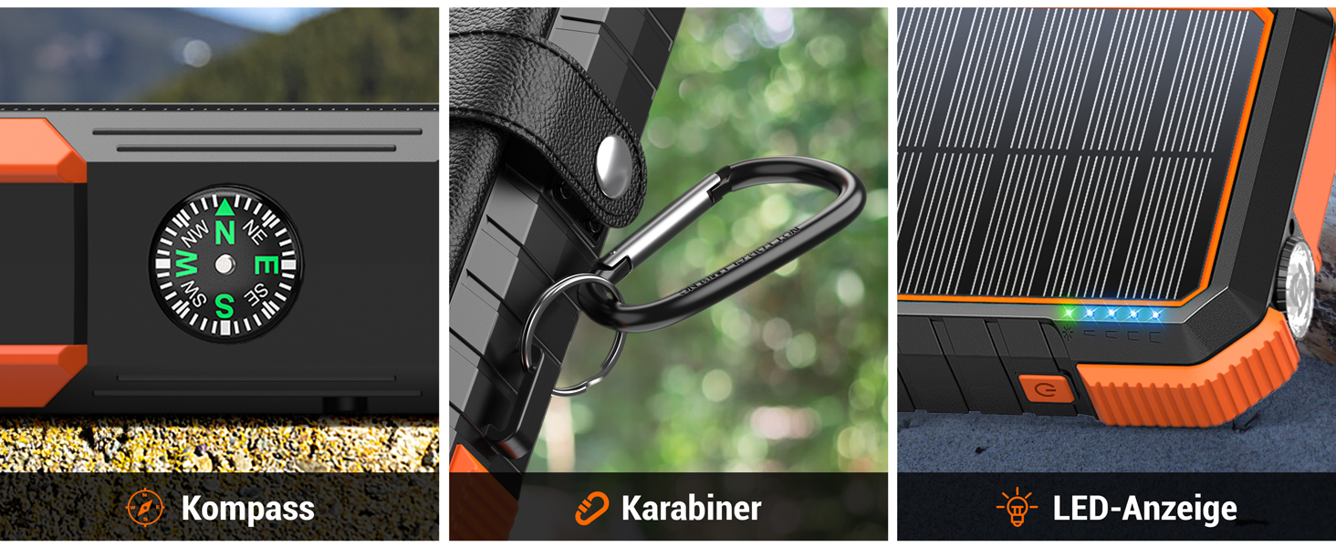 Powerbank BLAVOR 20000mAh з сонячною панеллю, USB-C PD 18W, для зарядки телефону та планшета, Orange