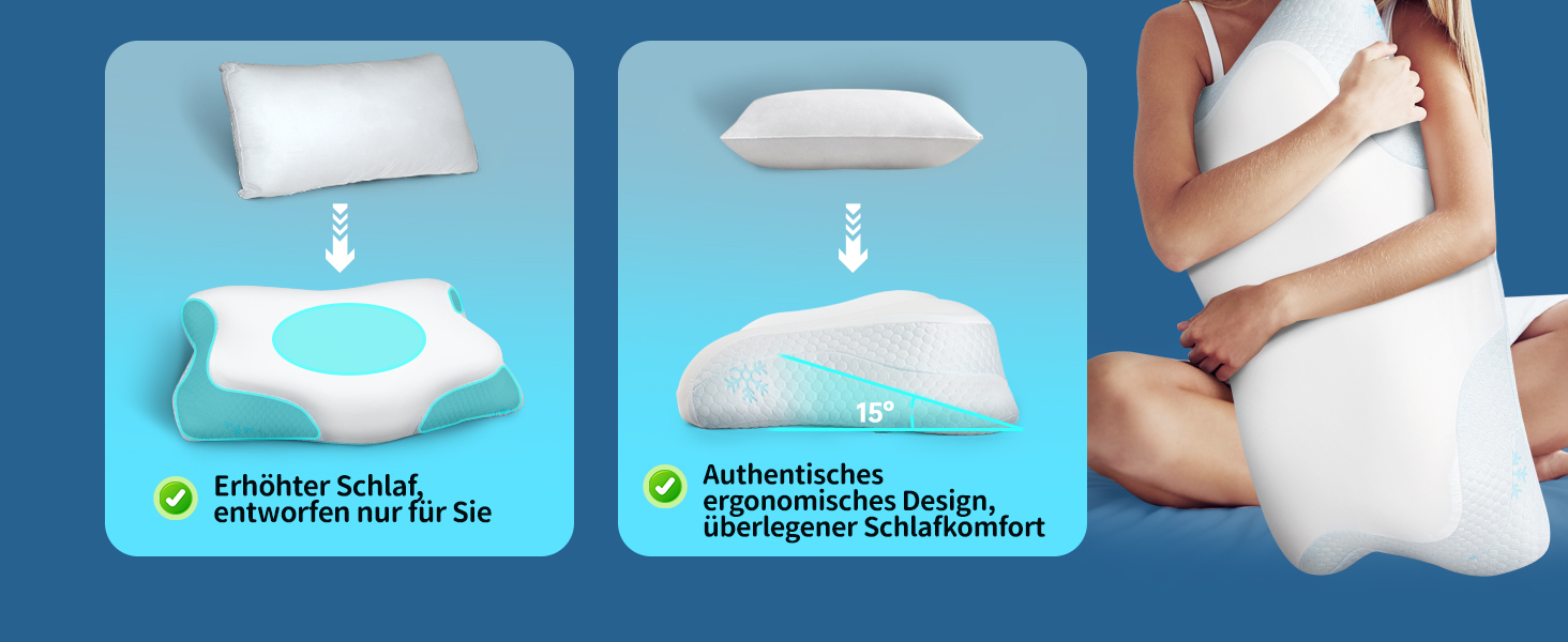 Ортопедична подушка CloudÉtoile з Memory Foam 2-в-1: ергономічна подушка для сну на боці, спині та животі. Біла, 64x38x12 см.