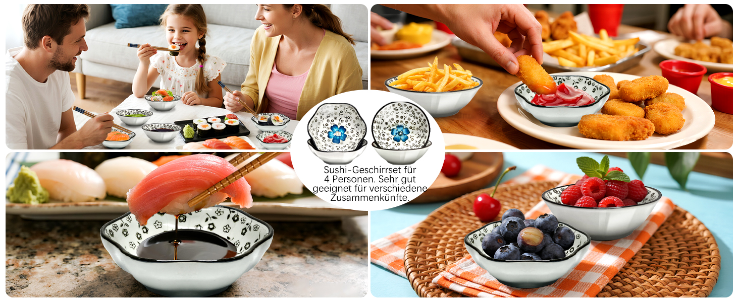 Набір для суші на 4 особи, 12 шт. з кераміки, круглий, з візерунком квітки сливи. Ідеальний подарунок на свята.