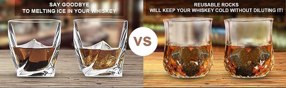 Набір для віскі з кубиками льоду – 8 шт. та 2 склянки, дерев'яна коробка, подарунок для чоловіків та жінок