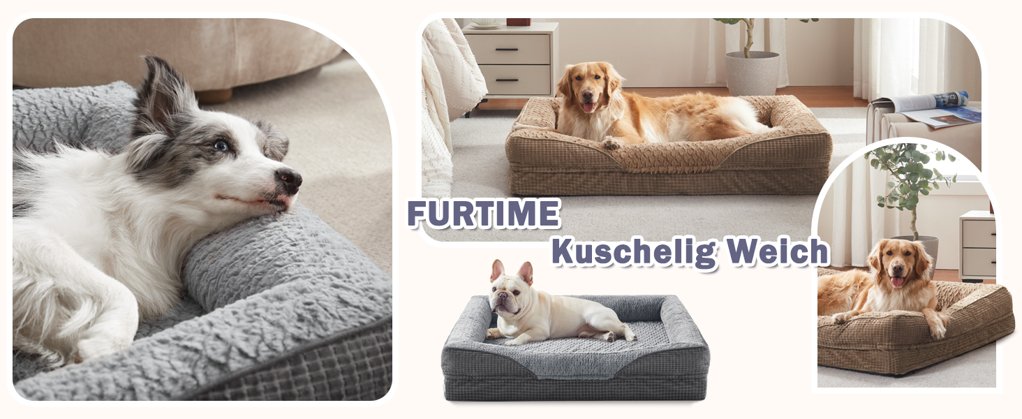 Ортопедичне ліжко для собак середніх та великих порід FURTIME, з memory foam, сіре, 89x64x18 см