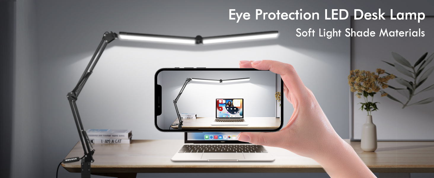 LED настільна лампа NOEVSBIG 24W з регулюванням яскравості, 5 режимів, таймер, сенсорне керування, кріплення, денне світло, сучасний дизайн