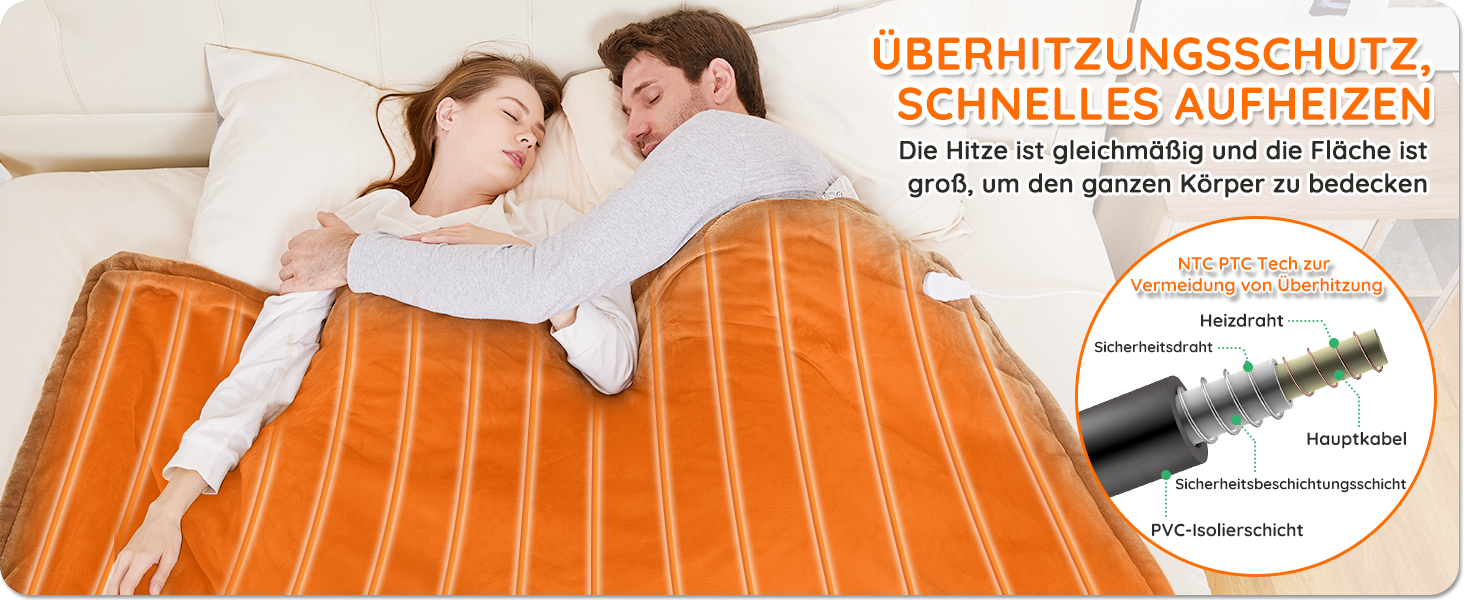 Електрична ковдра Mia&Coco з автовимкненням, 10 режимів нагріву, таймер до 9 годин, захист від перегріву, фланель, 200x180 см, бежева