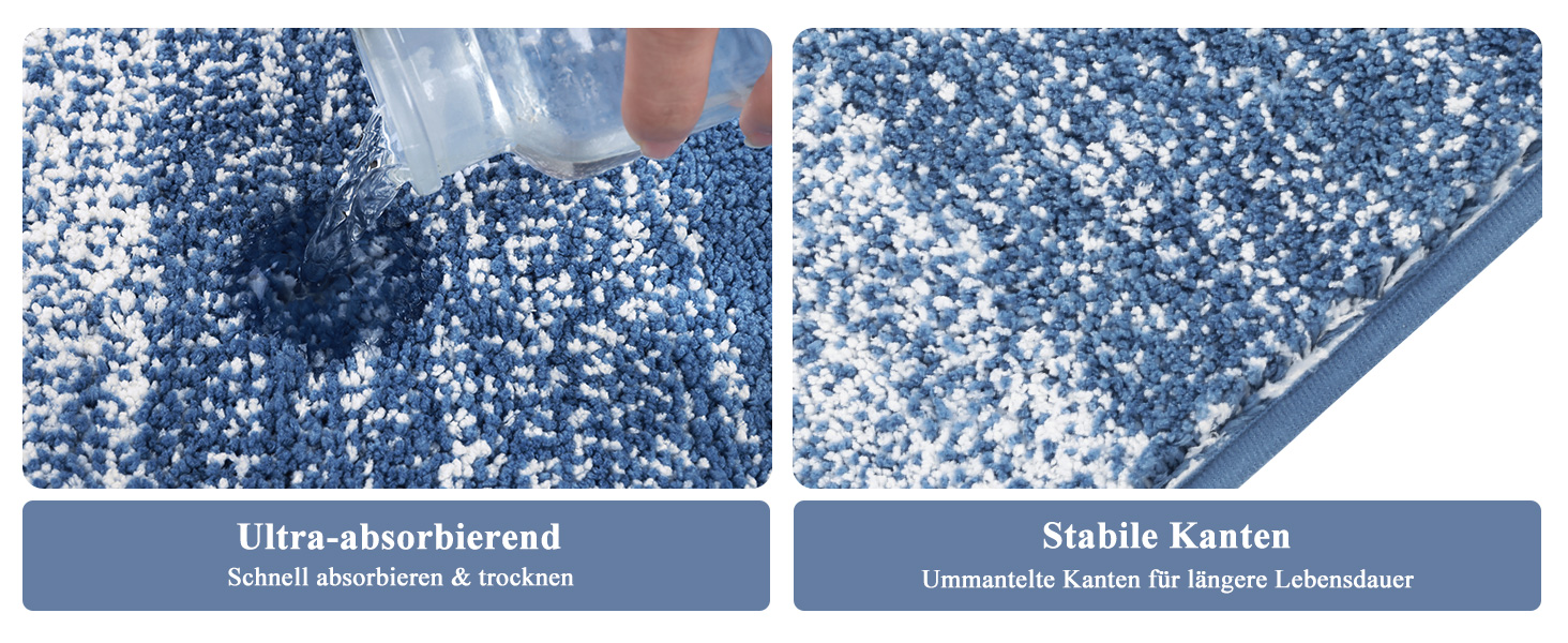 Enyhom 4-Piece Microfiber Bath Mat Set - Non-Slip Bathroom Rugs & Toilet Lid Cover (Blue, 45x65cm, 45x120cm, 50x60cm, 48x53cm)