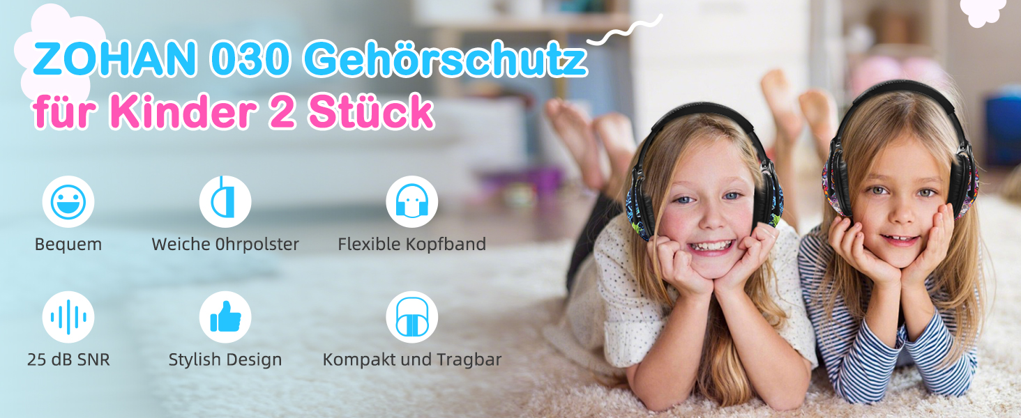 Навушники шумоізоляційні дитячі ZOHAN 030, 3-18 років, для дітей з аутизмом, для школи та концертів, регульовані