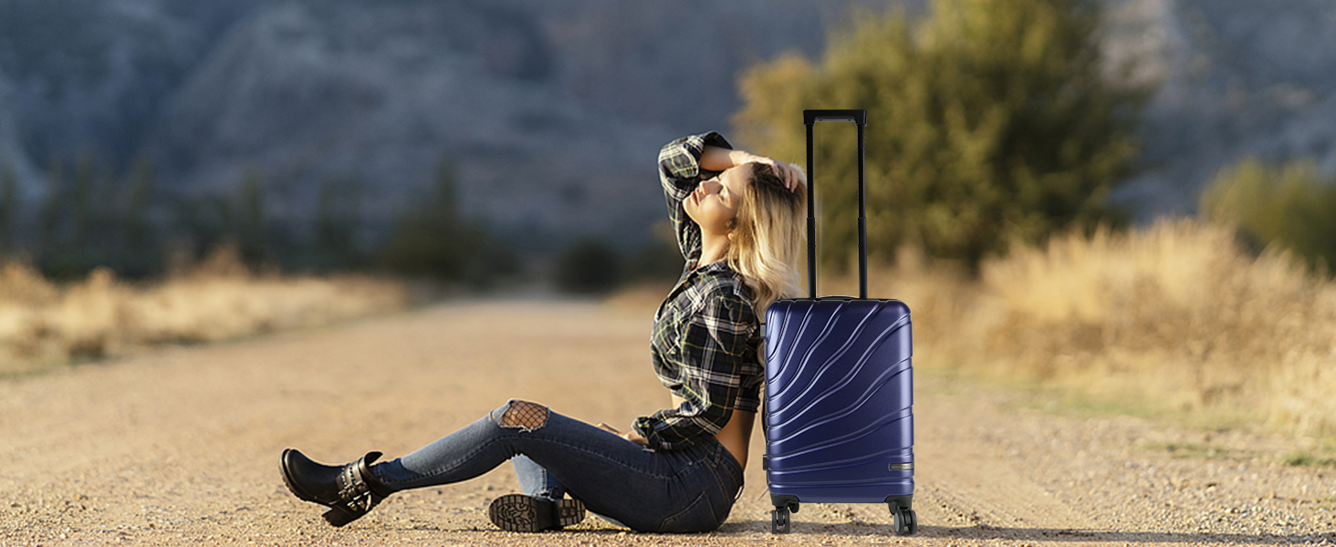 Чемодан ручної поклажі Vankean з обертовими колесами та TSA-замком, розширюваний, жорсткий, 20 дюймів, (Морський колір)