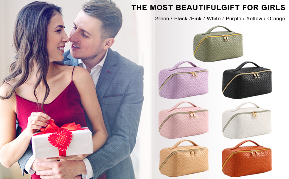 Косметичка для подорожей жіноча з великим відділенням, водонепроникна, з перегородками, органайзер (кремовий персиковий, чорний)