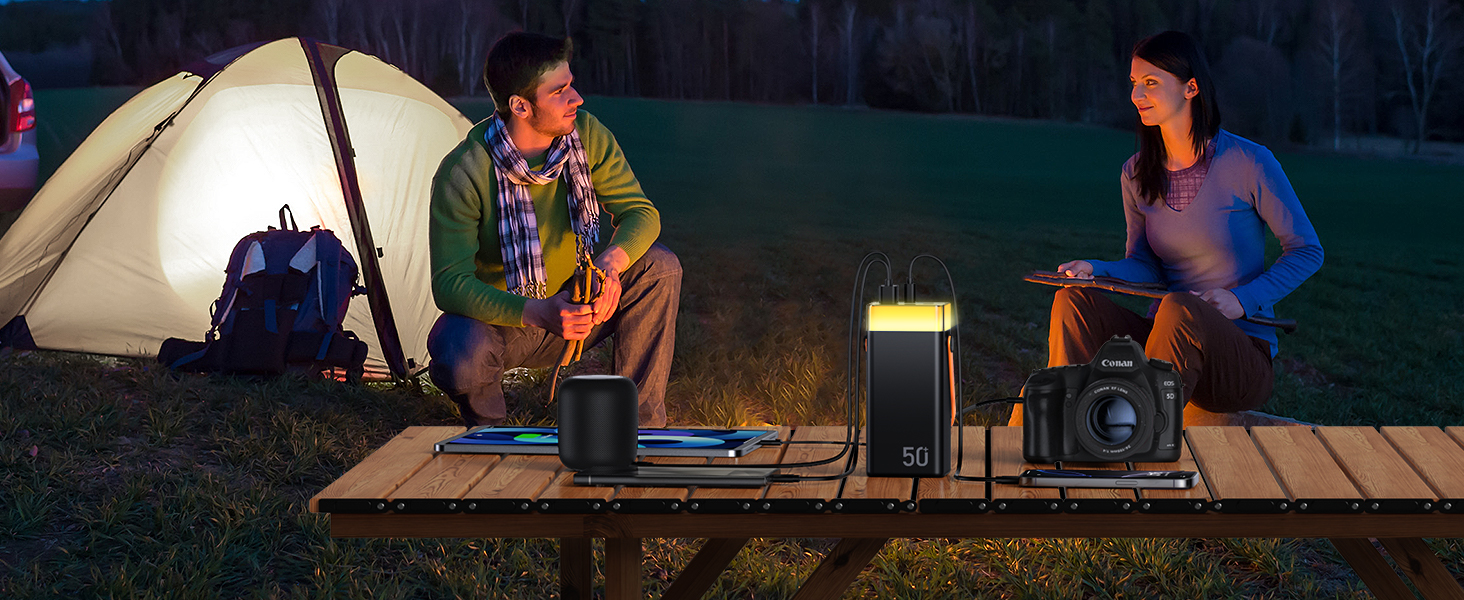 Power Bank CUZAR 50000mAh з USB-C PD, 5 виходів та 2 входи, сумісний з iPhone, iPad, Samsung (Оранжевий)