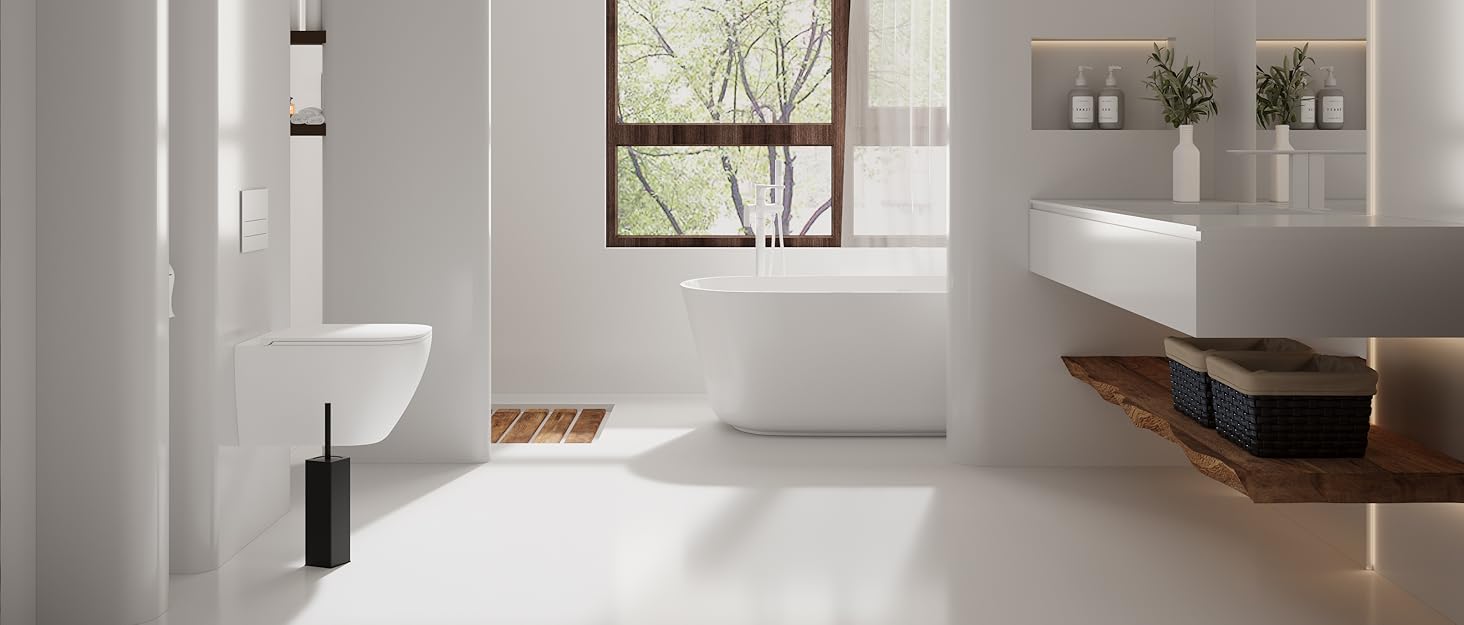 Чорна щітка для унітазу BVL з тримачем, метал, з 2 насадками, квадратна, силіконова, для ванної кімнати