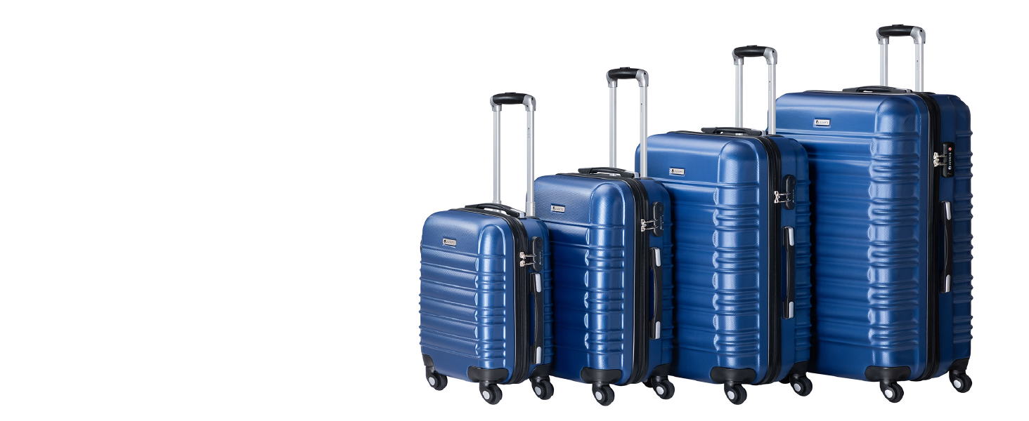 Набір валіз Juskys Hartschale 4 шт. з кодовим замком, тихими колесами 360°, телескопічним ручками, легкий, блакитний колір
