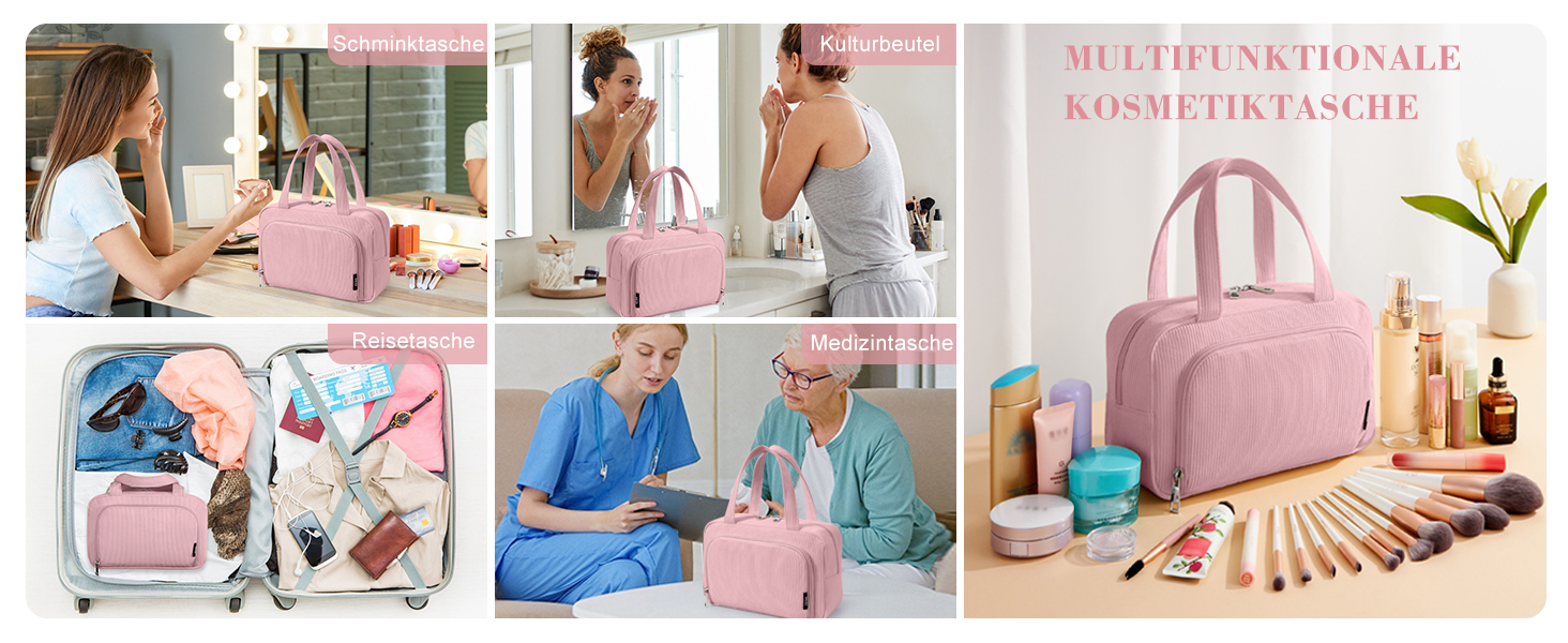 Косметичка для жінок Kalidi з багатьма відділеннями та відділенням для пензликів, велика, для подорожей, органайзер макіяжу, косметичка-рюкзак, темно-зелений (рожевий)