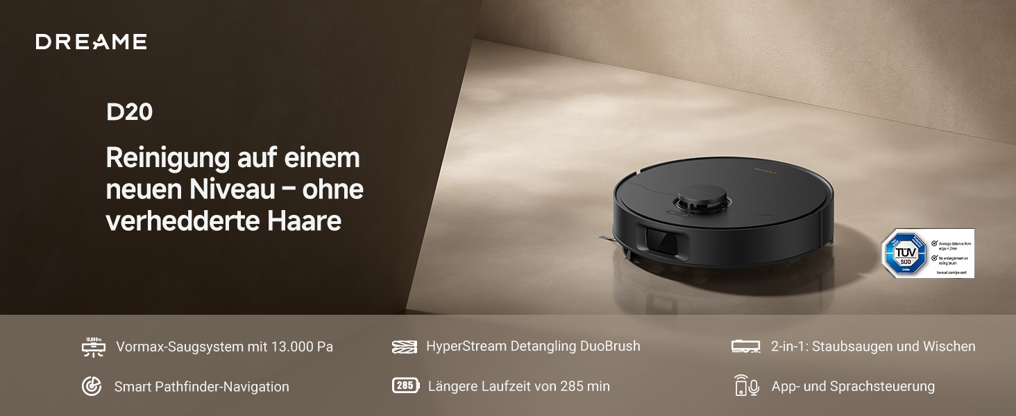 Робот-пилосос Dreame D10 Plus Gen 2 з функцією миття, автоматичним випорожненням, LiDAR-навігацією, 6000 Pa потужністю всмоктування, 285 хвилин роботи від акумулятора (D20)