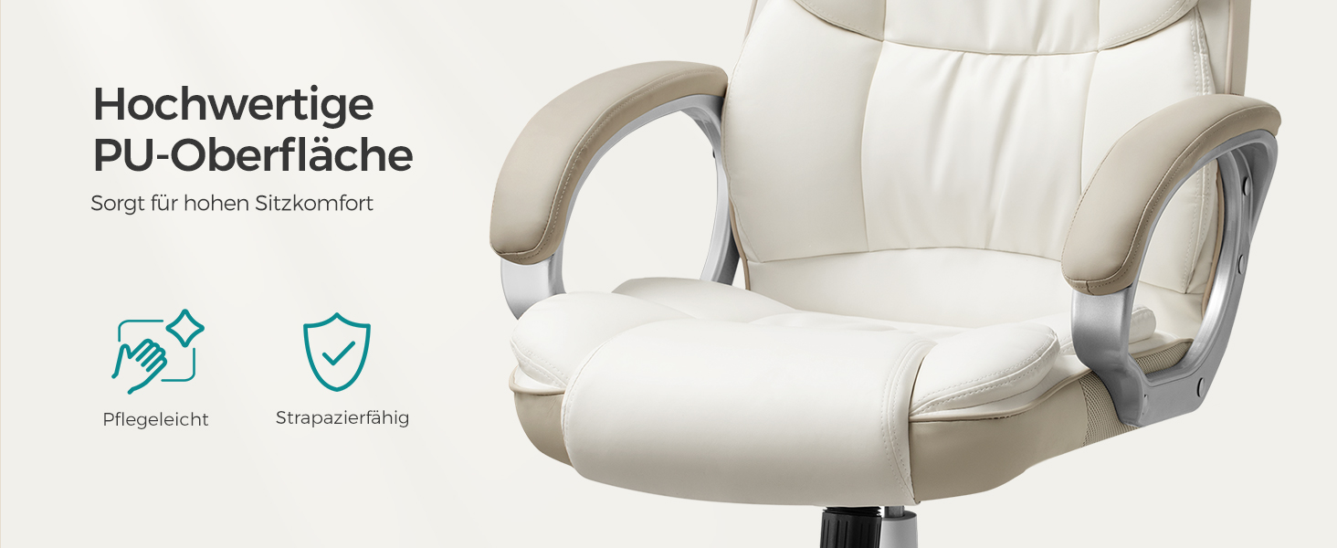 Крісло офісне SONGMICS для офісу та дому, крісло для комп'ютера, регулювання висоти сидіння, оббивка, OBG22B (кремовий, 53 x 51 x (112-122) см)