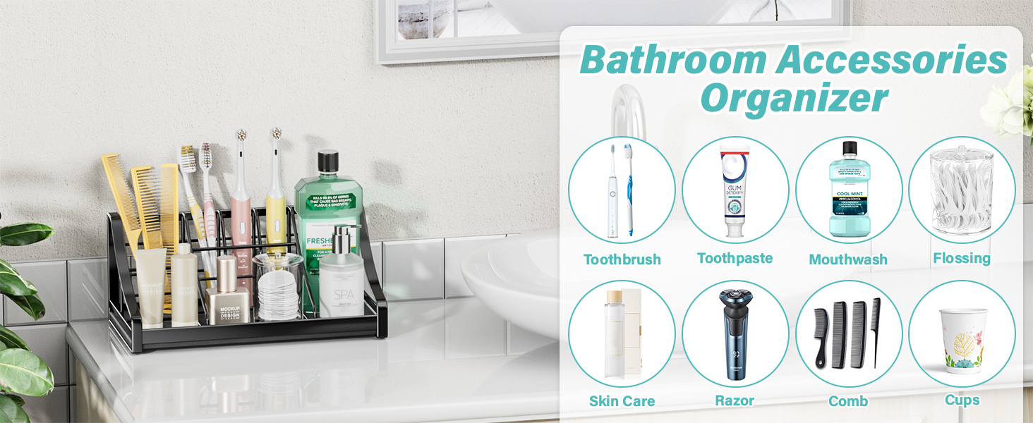 Toothbrush Holder, Quick-Drying Organizer – Bathroom Countertop Organizer, Kids, Electric Toothbrush Toothpaste Holder – 7 Compartments, Bathroom Vanity, Accessories, Storage