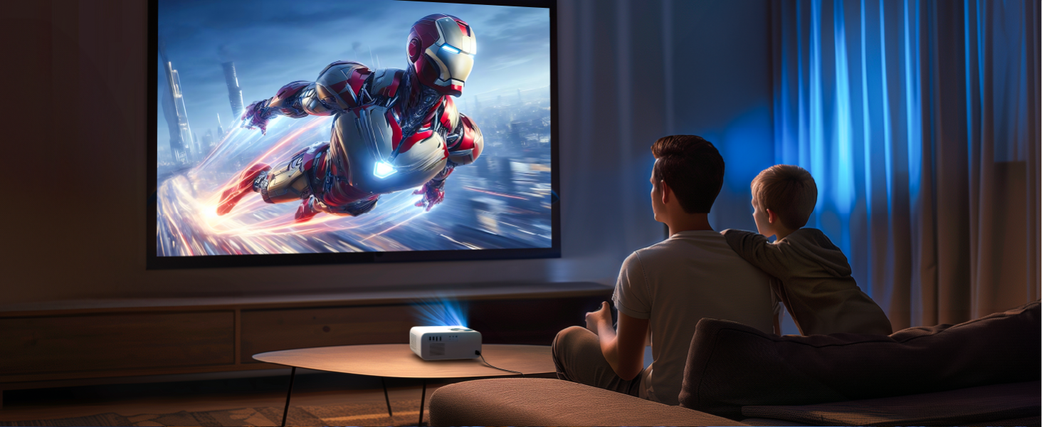 Beamer 25000Lumen 1080P/4K Android TV з автотрапецеїдним виправленням, електричним фокусом, WiFi, Bluetooth, для iPhone/Android/Tablet, білий