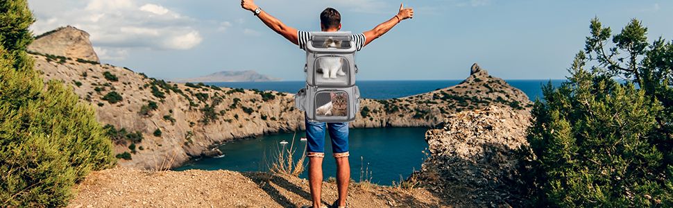 Рюкзак для котів та собак, 2-в-1, знімні відділи, до 12 кг, переноска, складаний, з вентиляцією, сірий L