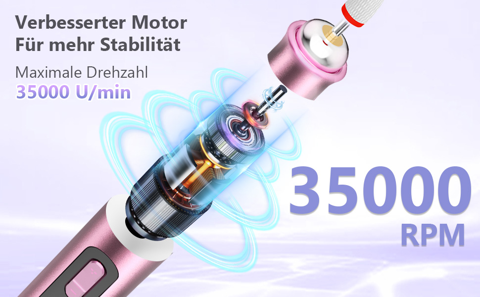 Бездротовий фрезер для нігтів 35000 об/хв - професійний набір для манікюру та педикюру, електрична машинка для гелю та акрилу, рожевий