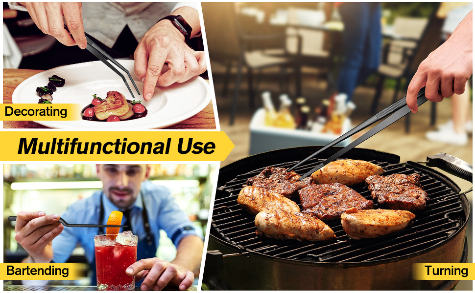 Набір кухонних пінцетів 10 дюймів, професійний, нержавіюча сталь, чорний. Для приготування, декорування та BBQ