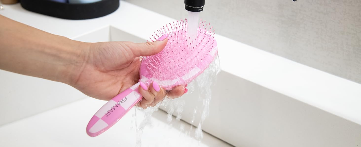 FRAMAR Щітка для волосся без заплутування - для довгого волосся, для жінок, для мокрого волосся, розпушувач, для кучерявого волосся, антизаплутування, рожева в клітинку