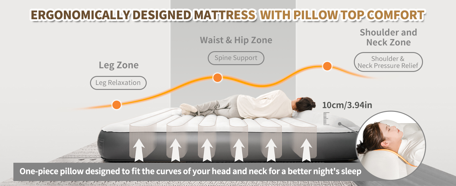 Надувний матрац Naturehike 2 персони з електричним насосом, 200x150x25 см. Самостійно надувний, преміум-якість, для кемпінгу та дому. Колір: сірий з подушками (3 персони)