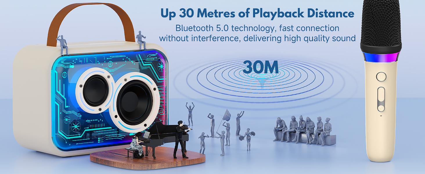 Караоке машина JYX з 2 бездротовими мікрофонами, портативна Bluetooth колонка для дорослих та дітей, PA система, підтримка TF картки/USB, AUX вхід, TWS для вечірок (D30)