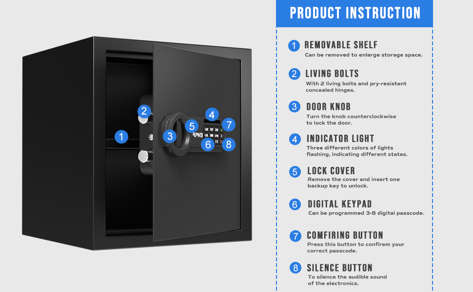 Електронний сейф RPNB Luxus Tresor з кодовим замком, 51 л - для дому, офісу, готелю, зберігання грошей та коштовностей