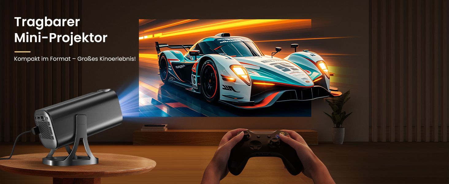 Міні проєктор Beamer 4K 1080p з Android 12.0, WiFi 6, Bluetooth 5.4, 22000 люмен, автокорекція трапецеїдальних спотворень, поворот 270°, підключення PC/HDMI/USB/TF, сірий